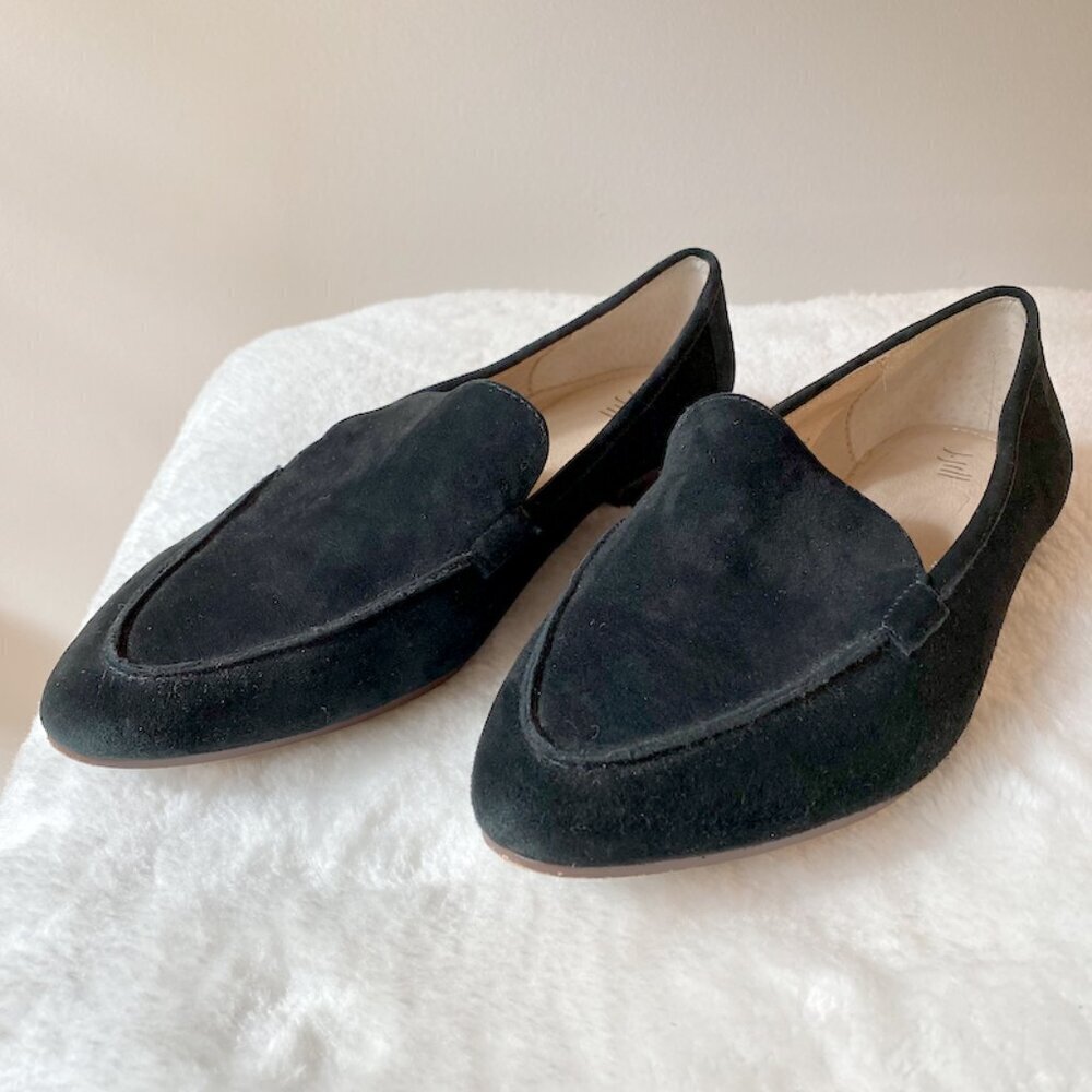 J.Jill Isabelle Loafers 9.5 Black Women's Pointed Slip-on Flats, Suede Leather‌‌
